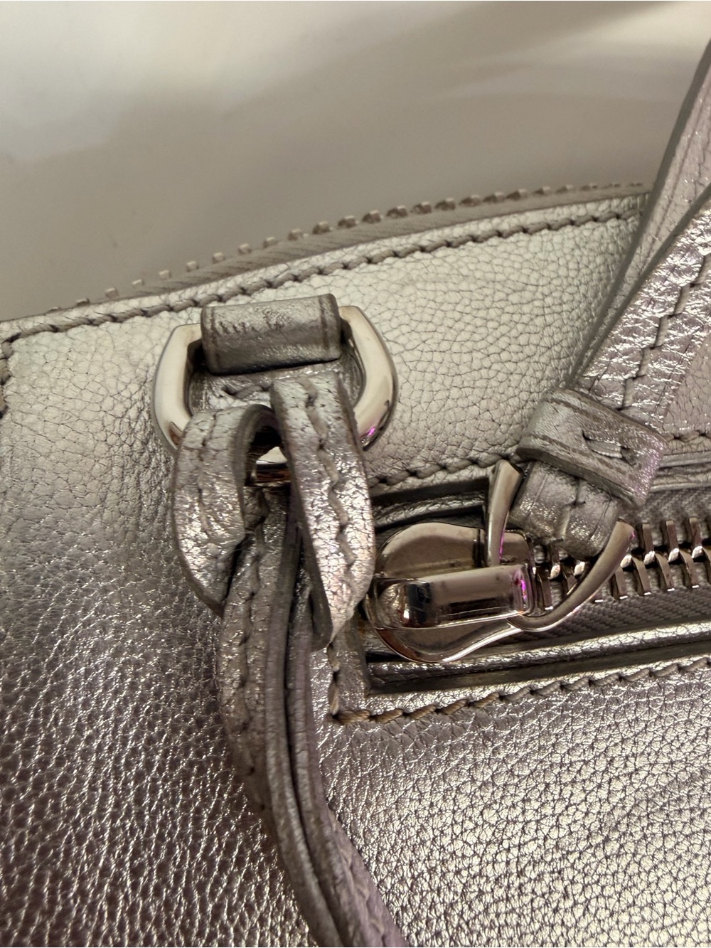 Ralph Lauren Collection Ricky Metallic Silver Pebbled Leather Clutch - Picture 12 of 16